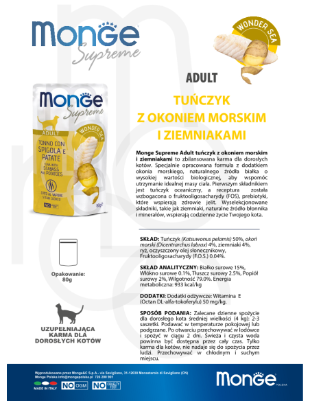 Monge Supreme sachet Adult Thunfisch mit Seebarsch und Kartoffeln 80g