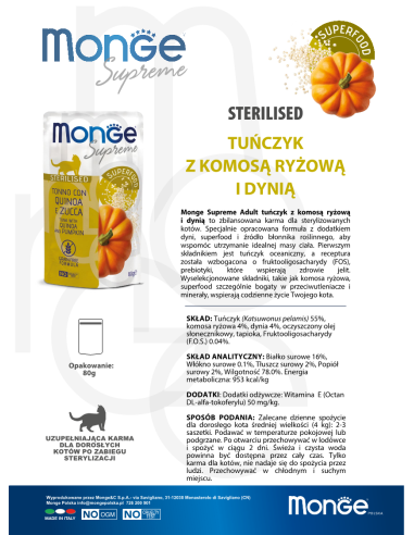 Monge Supreme pouch Sterilised Tuna with quinoa...