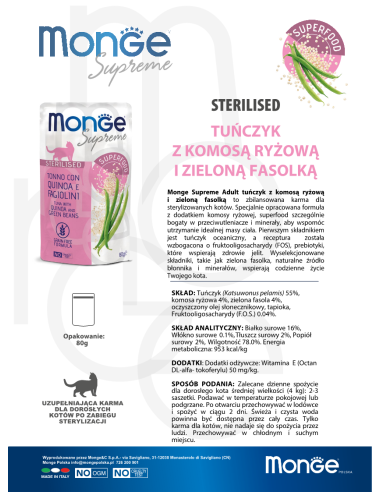 Monge Supreme saszetka Sterilised Tuńczyk z...