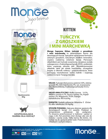 Monge Supreme sachet Kitten Thunfisch mit Erbsen und Mini-Möhren 80g