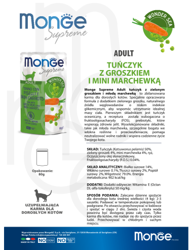 Monge Supreme pouch Adult Tuna with peas and...