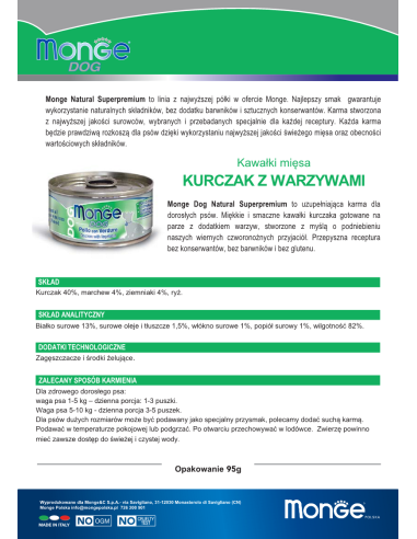 MONGE DOG NATÜRLICHES HÄHNCHEN MIT GEMÜSE 95g