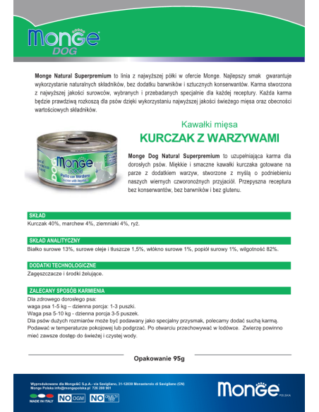 MONGE DOG NATURAL KURCZAK Z WARZYWAMI 95g