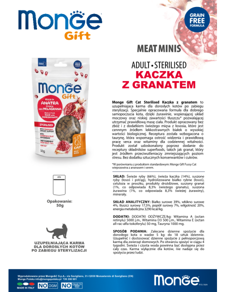 OUTLET Monge Gift Meat Minis Cat Sterilised Duck with pomegranate and cranberries 50g
