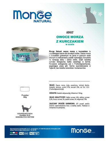 OUTLET MONGE NATURAL OWOCE MORZA Z KURCZAKIEM 80G