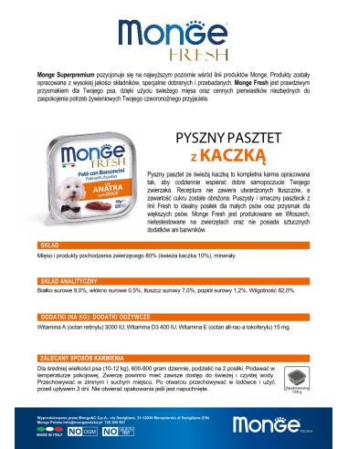OUTLET MONGE FRESH PASZTET Z KACZKĄ 100g