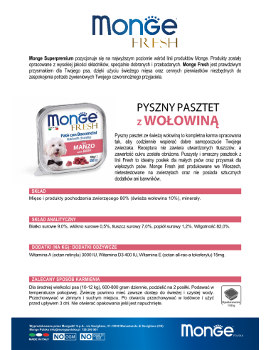 OUTLET MONGE FRESH PATE WITH BEEF 100g