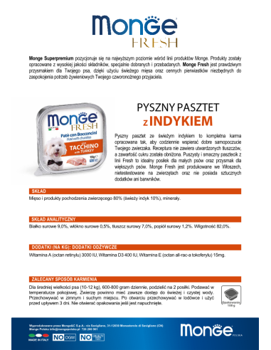 OUTLET MONGE FRESH PATE WITH TURKEY 100g