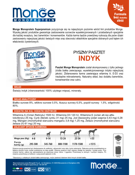 OUTLET MONGE DOG SOLO INDYK 150g