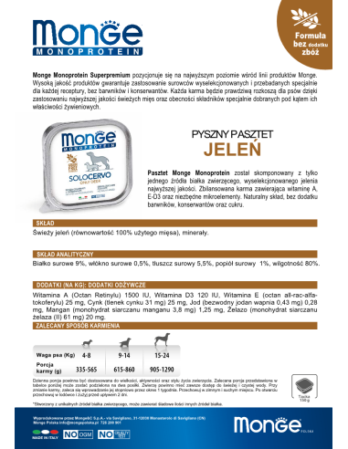 OUTLET MONGE DOG SOLO JELEŃ 150g