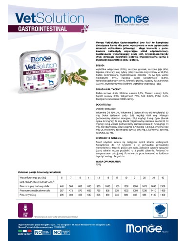 OUTLET MONGE VETSOLUTION DOG GASTROINTESTINAL 150G