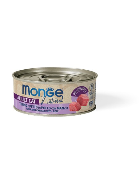 MONGE NATURAL TUŃCZYK Z KURCZAKIEM I WOŁOWINĄ w sosie 80g