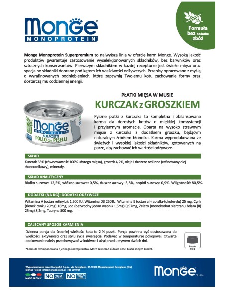 OUTLET MONOPROTEIN z mięsem kurczaka z groszkiem 80g