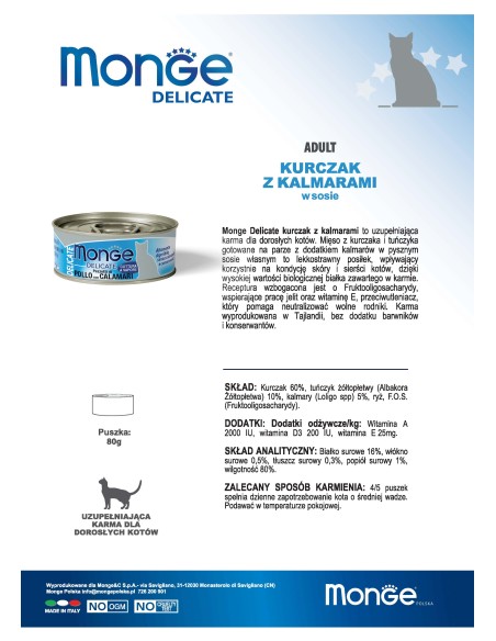 OUTLET MONGE DELICATE CHICKEN WITH CALMARI 80G