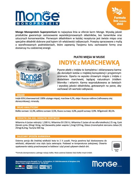 OUTLET MONOPROTEIN z mięsem indyka z marchewką 80g