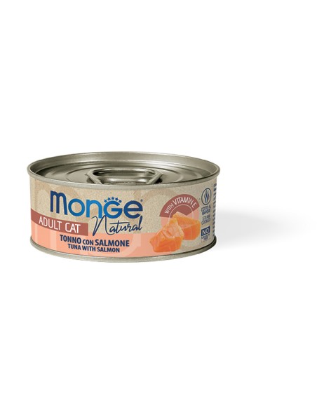 MONGE NATURAL TUŃCZYK Z KURCZAKIEM I ŁOSOSIEM w sosie 80G