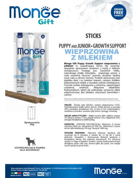 OUTLET Monge Gift Sticks Puppy and junior Wieprzowina z mlekiem 45g