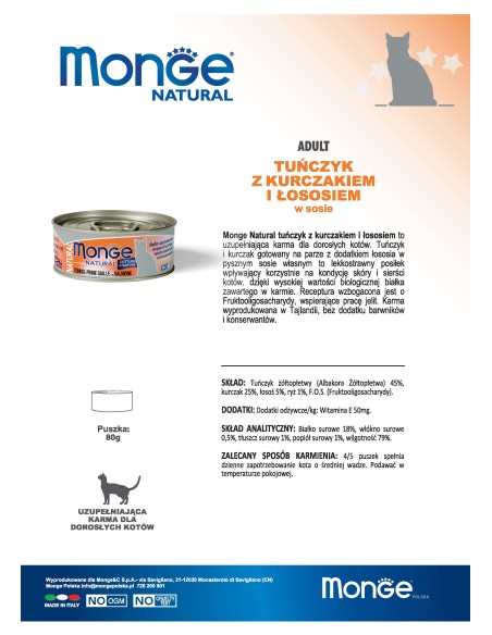 OUTLET MONGE NATURAL GELBER THUNFISCH MIT LACHS 80G