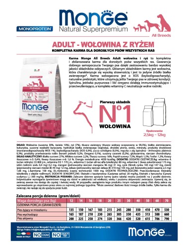 OUTLET DOG ADULT WOŁOWINA Z RYŻEM 2,5KG