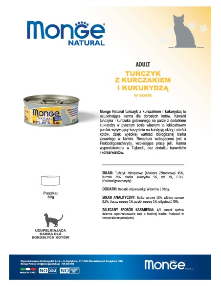 copy of MONGE NATURAL TUNA WITH CHICKEN AND CORN 80G