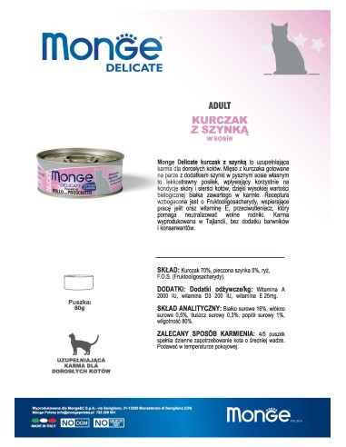 OUTLET MONGE DELICATE CHICKEN WITH HAM 80G