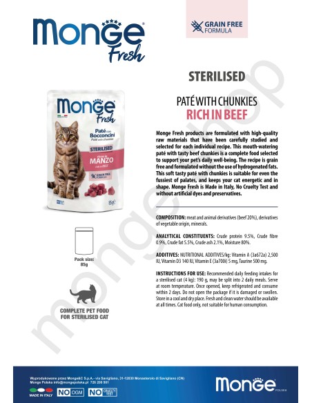 MONGE FRESH Z WOŁOWINĄ 85g dla sterylizowanych kotów