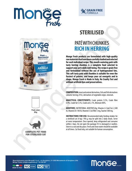 MONGE FRESH ZE ŚLEDZIEM 85g dla sterylizowanych kotów