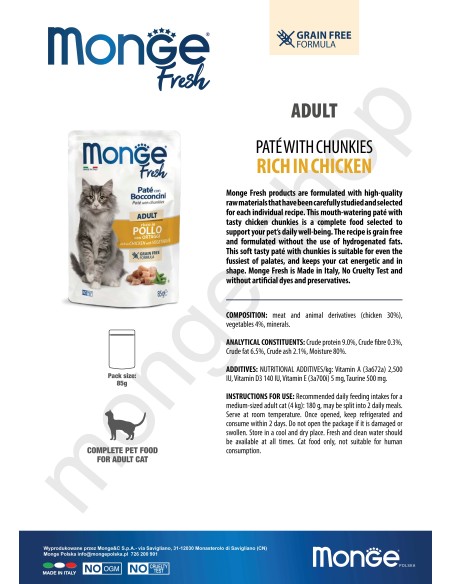 MONGE FRESH WITH CHICKEN AND VEGETABLES 85g adult