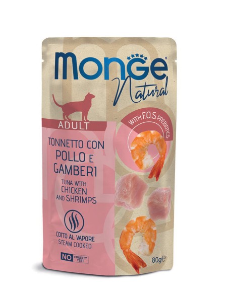 MONGE NATURAL TUNA WITH CHICKEN AND PRAWNS IN JELLY 80G