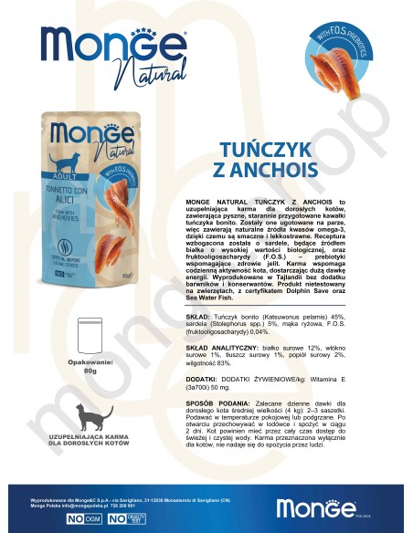 MONGE NATURAL TUNA WITH ANCHOIS IN GALLERY 80G
