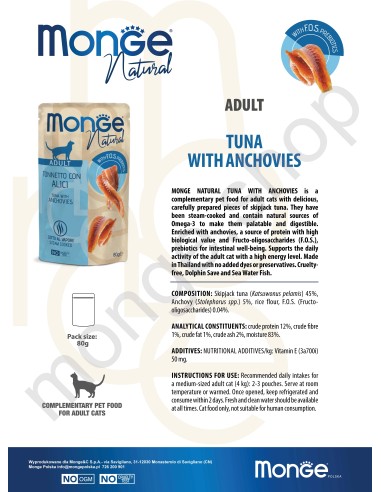 MONGE NATURAL TUNA WITH ANCHOIS IN GALLERY 80G