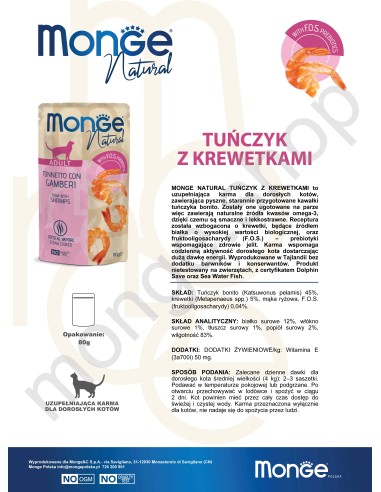 MONGE NATURAL TUŃCZYK Z KREWETKAMI W GALARECIE...