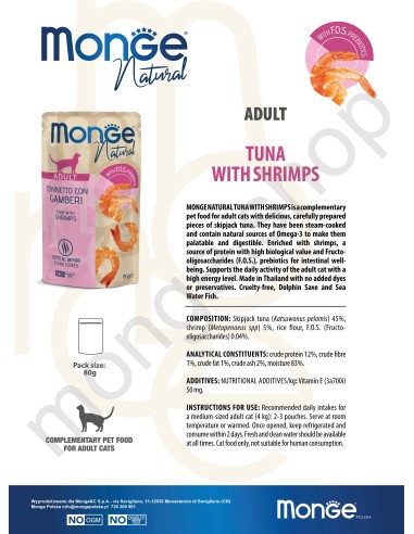MONGE NATURAL TUŃCZYK Z KREWETKAMI W GALARECIE...