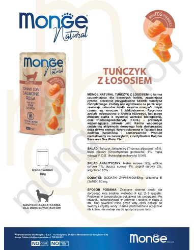 MONGE NATURAL TUNA WITH SALMON IN JELLY 80G