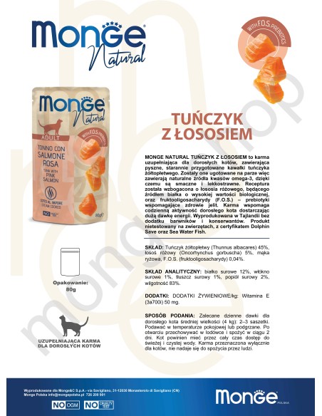 MONGE NATURAL TUŃCZYK Z ŁOSOSIEM W GALARECIE 80G saszetka