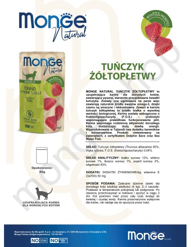 MONGE NATURAL TUŃCZYK ŻÓŁTOPŁETWY W GALARECIE...