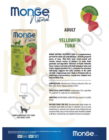 MONGE NATURAL TUŃCZYK ŻÓŁTOPŁETWY W GALARECIE...