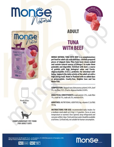 MONGE NATURAL TUŃCZYK Z WOŁOWINĄ W GALARECIE...
