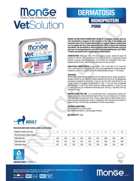 MONGE VETSOLUTION CAT- DERMATOSIS 100G