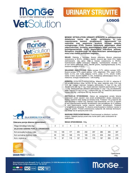 OUTLET MONGE VETSOLUTION CAT-URINARY STRUVITE 100G