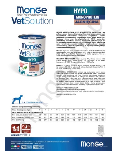 OUTLET MONGE VETSOLUTION DOG- HYPO MONOPROTEIN...