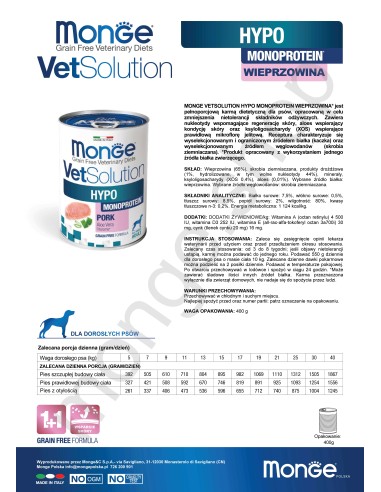 OUTLET VETSOLUTION DOG- HYPO MONOPROTEIN PORK 400g