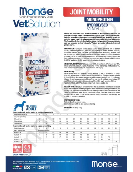 MONGE VETSOL DOG - GEMEINSAME MOBILITÄT 2KG