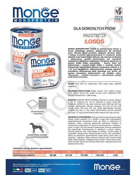 MONGE DOG SOLO ŁOSOŚ 150g