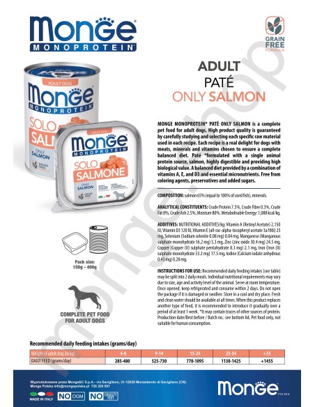 MONGE DOG SOLO LACHS 150g