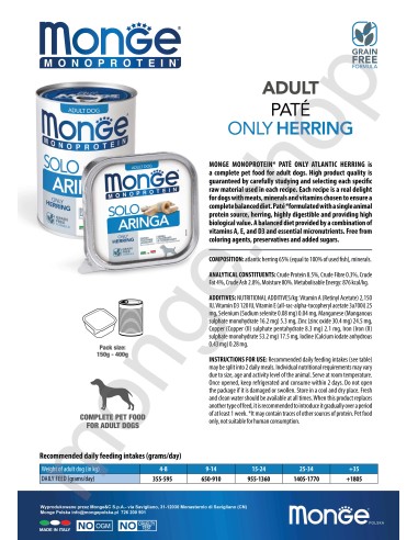MONGE DOG SOLO HERING 400g