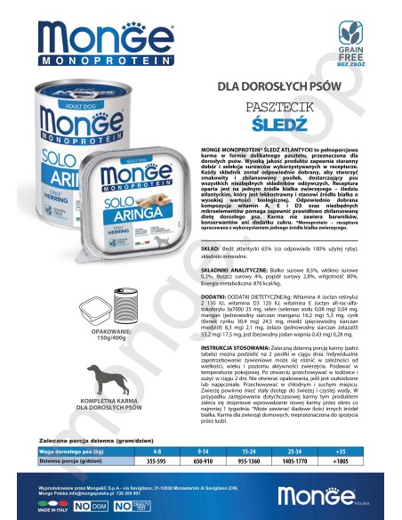 MONGE DOG SOLO HERING150g