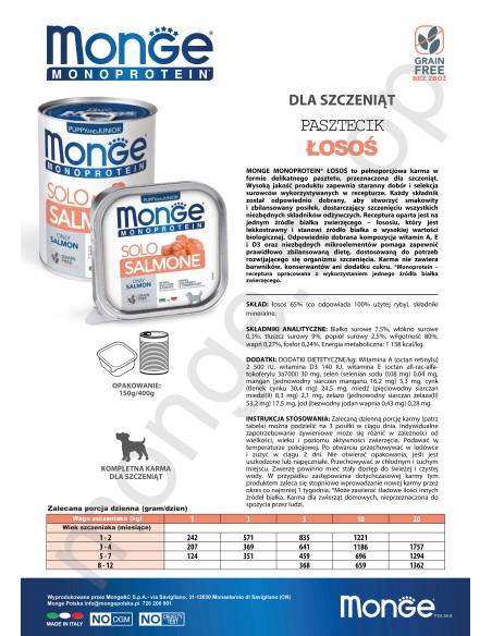 MONGE DOG SOLO LACHS für welpen 400g