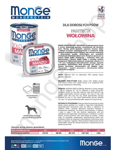 MONGE DOG SOLO WOŁOWINA 400g