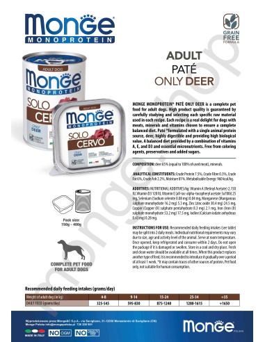 MONGE DOG SOLO JELEŃ 400g